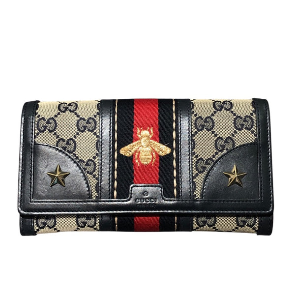 グッチ GUCCI シェリーライン ウェビングビー長財布 409440 ネイビー GGキャンバス/レザー レディース 長財布