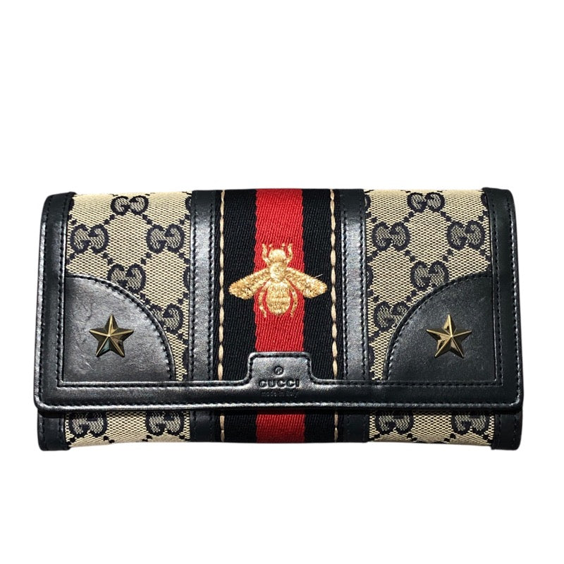 グッチ GUCCI シェリーライン ウェビングビー長財布 409440 ネイビー GGキャンバス/レザー レディース 長財布