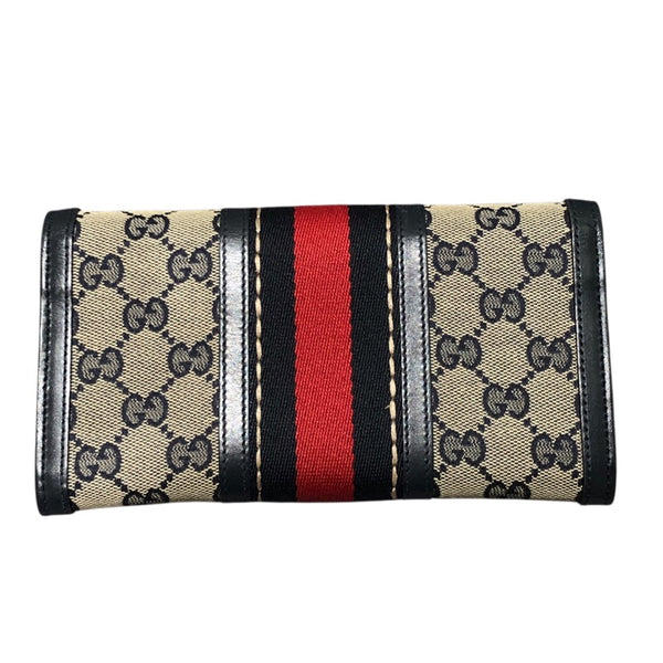 グッチ GUCCI シェリーライン ウェビングビー長財布 409440 ネイビー GGキャンバス/レザー レディース 長財布