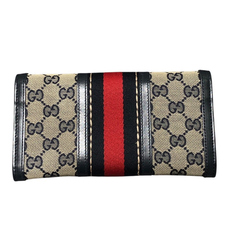 グッチ GUCCI シェリーライン ウェビングビー長財布 409440 ネイビー GGキャンバス/レザー レディース 長財布