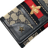 グッチ GUCCI シェリーライン ウェビングビー長財布 409440 ネイビー GGキャンバス/レザー レディース 長財布