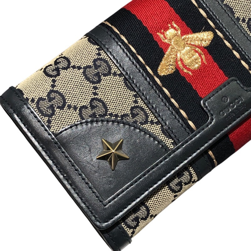 グッチ GUCCI シェリーライン ウェビングビー長財布 409440 ネイビー GGキャンバス/レザー レディース 長財布