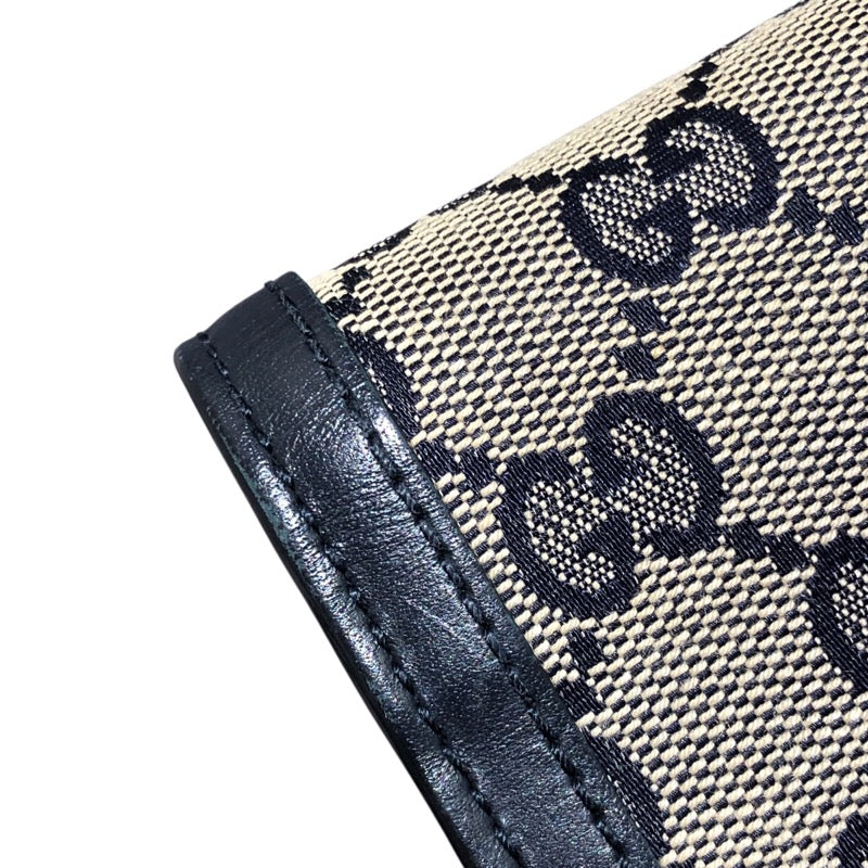 グッチ GUCCI シェリーライン ウェビングビー長財布 409440 ネイビー GGキャンバス/レザー レディース 長財布