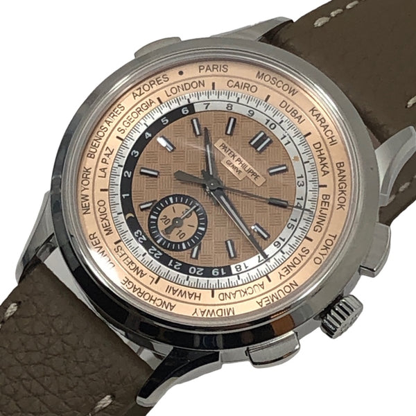 パテック・フィリップ PATEK PHILIPPE ワールドタイム クロノグラフ 5935A-001 ピンク SS/革ベルト 自動巻き メンズ 腕時計