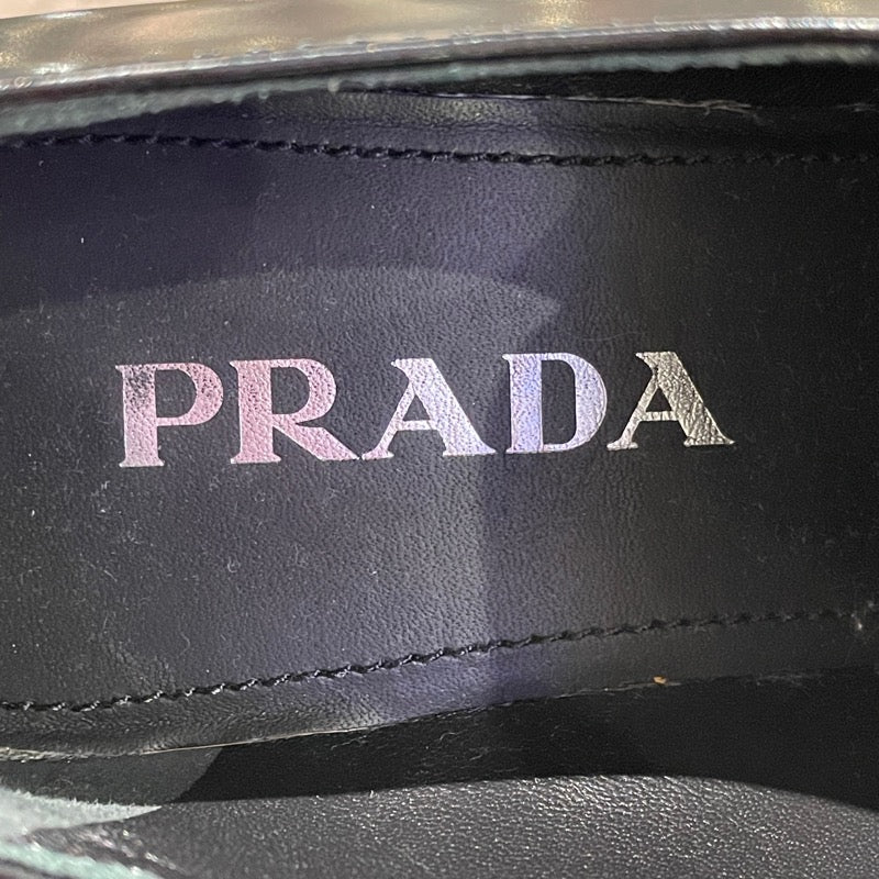 プラダ PRADA チョコレート ブラッシュドレザーヒール ブラック レザー レディース ローファー