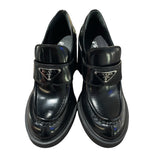 プラダ PRADA チョコレート ブラッシュドレザーヒール ブラック レザー レディース ローファー