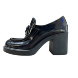 プラダ PRADA チョコレート ブラッシュドレザーヒール ブラック レザー レディース ローファー