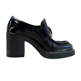 プラダ PRADA チョコレート ブラッシュドレザーヒール ブラック レザー レディース ローファー