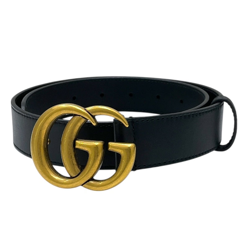 グッチ GUCCI ﾀﾞﾌﾞﾙG ｽﾘﾑﾍﾞﾙﾄ 70cm 414516 ブラック/ゴールド金具 ﾚｻﾞｰ メンズ ベルト