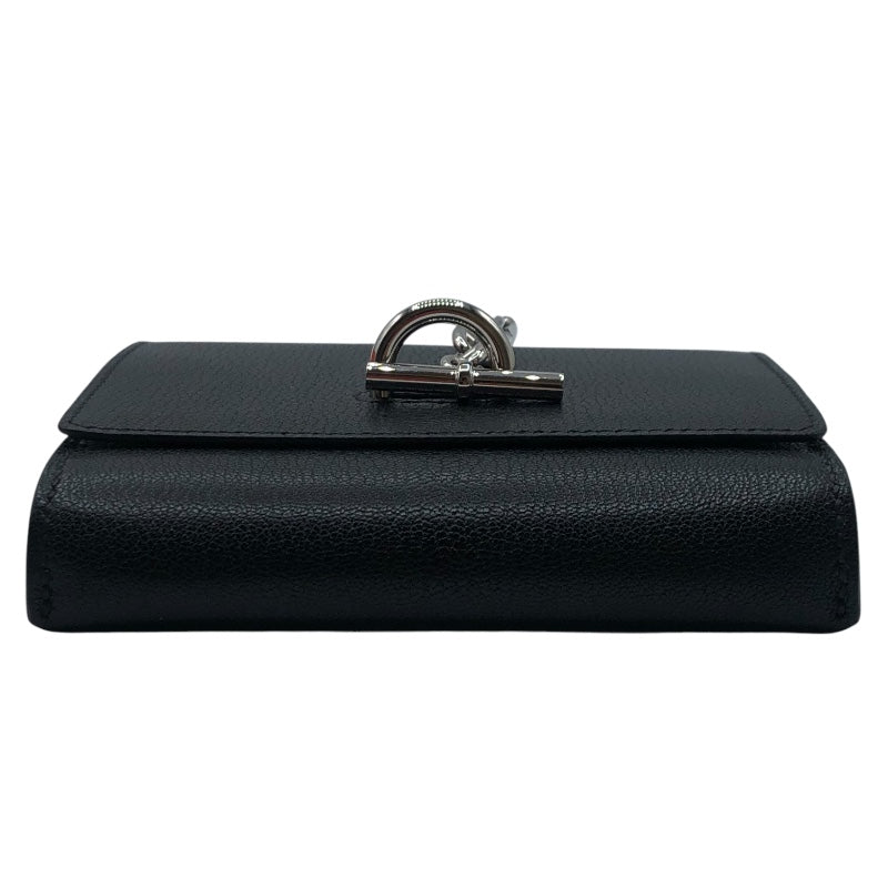 エルメス HERMES シェーヌダンクル コンパクトウォレット W刻 ブラック シェーブル レディース その他小物