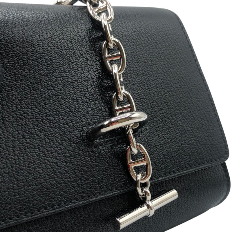 エルメス HERMES シェーヌダンクル コンパクトウォレット W刻 ブラック シェーブル レディース その他小物