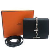 エルメス HERMES シェーヌダンクル コンパクトウォレット W刻 ブラック シェーブル レディース その他小物