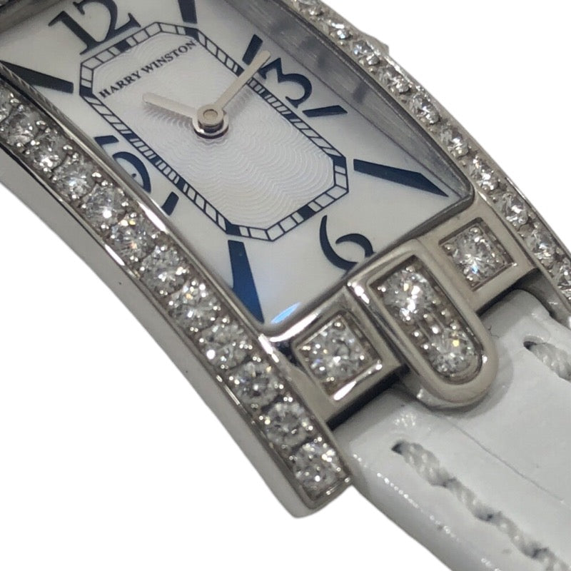 ハリーウィンストン HARRY WINSTON アヴェニュー C ホワイトシェル 330LQW ホワイト K18WG/革ベルト レディース 腕時計