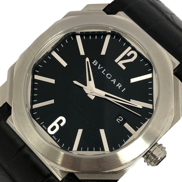 ブルガリ BVLGARI オクト BGO416 ブラック SS/革ベルト 自動巻き メンズ 腕時計