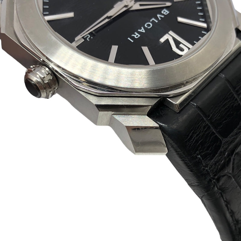 ブルガリ BVLGARI オクト BGO416 ブラック SS/革ベルト 自動巻き メンズ 腕時計