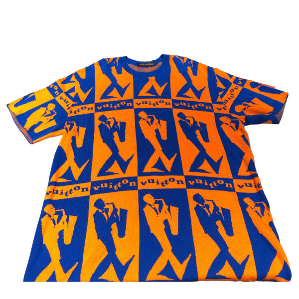 ルイ・ヴィトン LOUIS VUITTON LVジャズフライヤー半袖ニットシャツ 1AAU5K ブルー/オレンジ コットン メンズ ニット