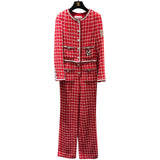 シャネル CHANEL ココマークボタンツイードジャンプスーツ P74022 レッド ツイード レディース ツナギ