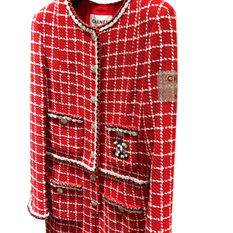 シャネル CHANEL ココマークボタンツイードジャンプスーツ P74022 レッド ツイード レディース ツナギ
