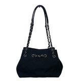 シャネル CHANEL Vステッチ チェーンハンドバッグ ブラック キャンバス レディース ショルダーバッグ