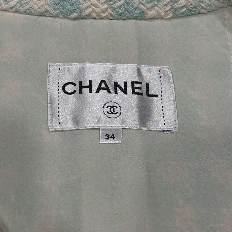 シャネル CHANEL ツイートジャケット P74811 ブルー コトン ノーカラージャケット