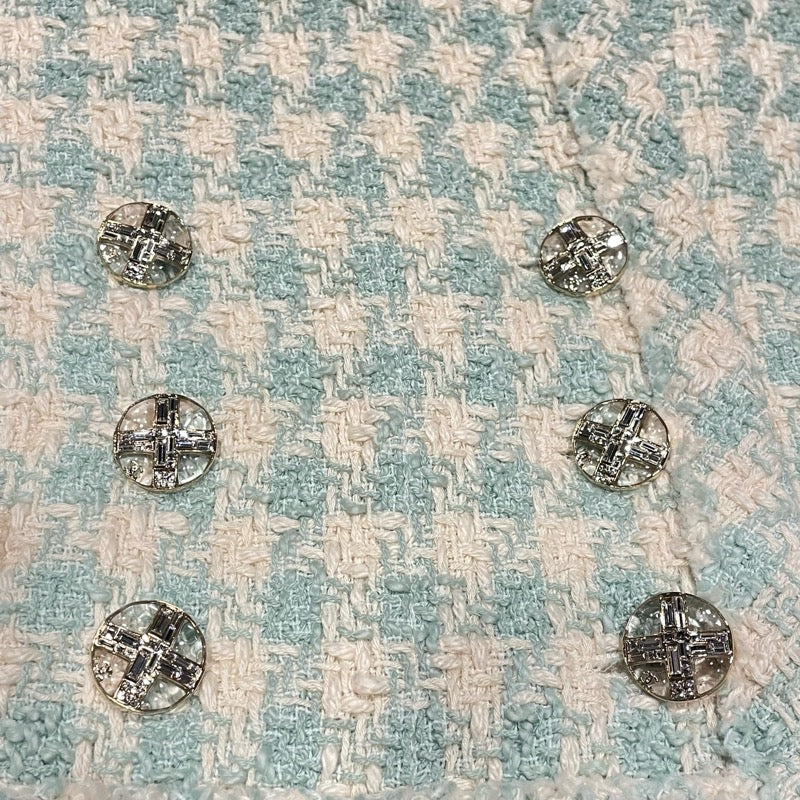 シャネル CHANEL ツイートジャケット P74811 ブルー コトン ノーカラージャケット