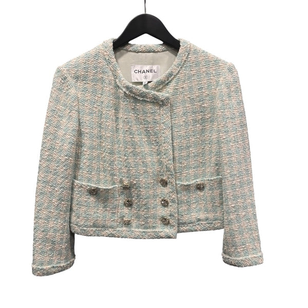 シャネル CHANEL ツイートジャケット P74811 ブルー コトン ノーカラージャケット