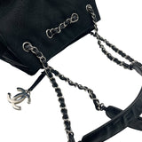 シャネル CHANEL Vステッチ チェーンハンドバッグ ブラック キャンバス レディース ショルダーバッグ