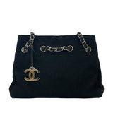 シャネル CHANEL Vステッチ チェーンハンドバッグ ブラック キャンバス レディース ショルダーバッグ