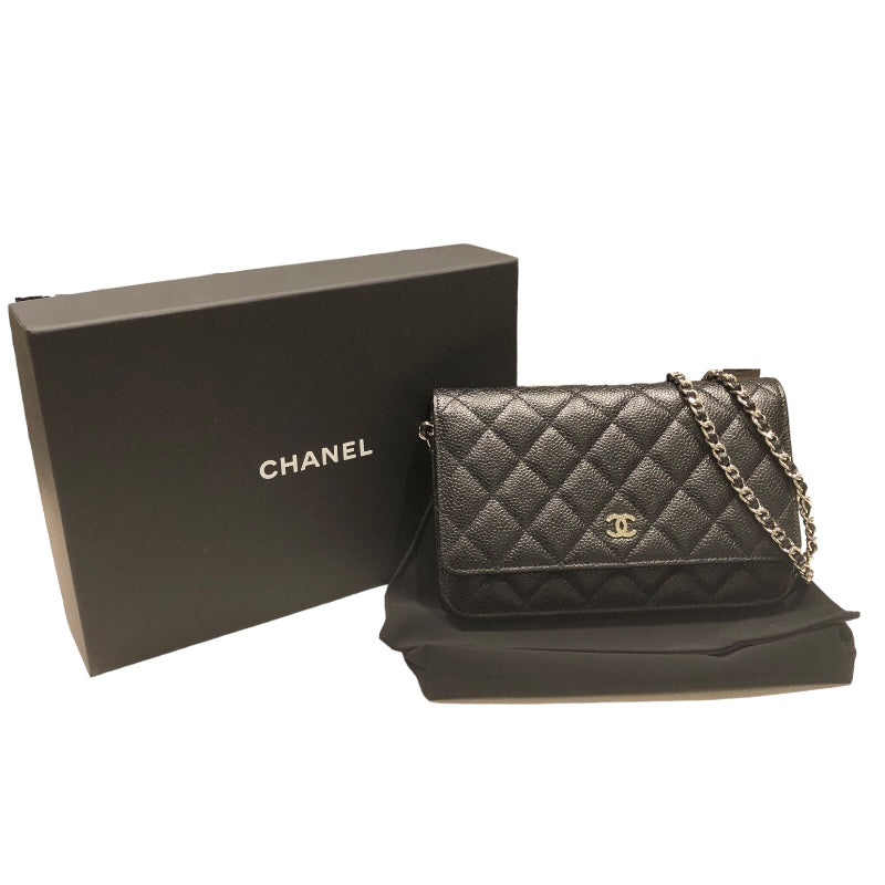 シャネル CHANEL マトラッセチェーンウォレット AP0250 ブラック キャビアスキン レディース ウォレットチェーン