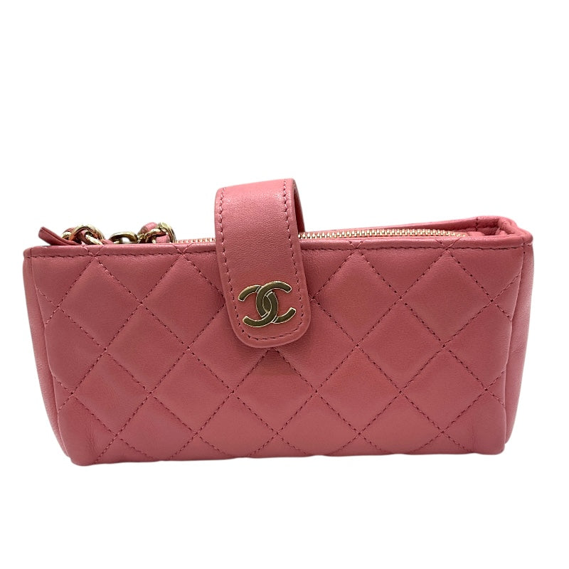 シャネル CHANEL マトラッセ　ミニポシェット ピンク/GD ラム レディース ショルダーバッグ