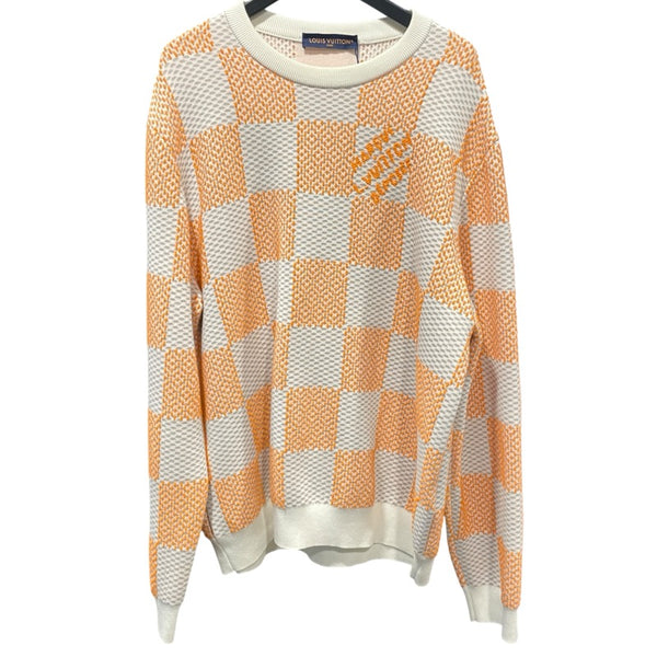 ルイ・ヴィトン LOUIS VUITTON ダミエ柄ニットセーター HQN81W オレンジ コットン メンズ セーター