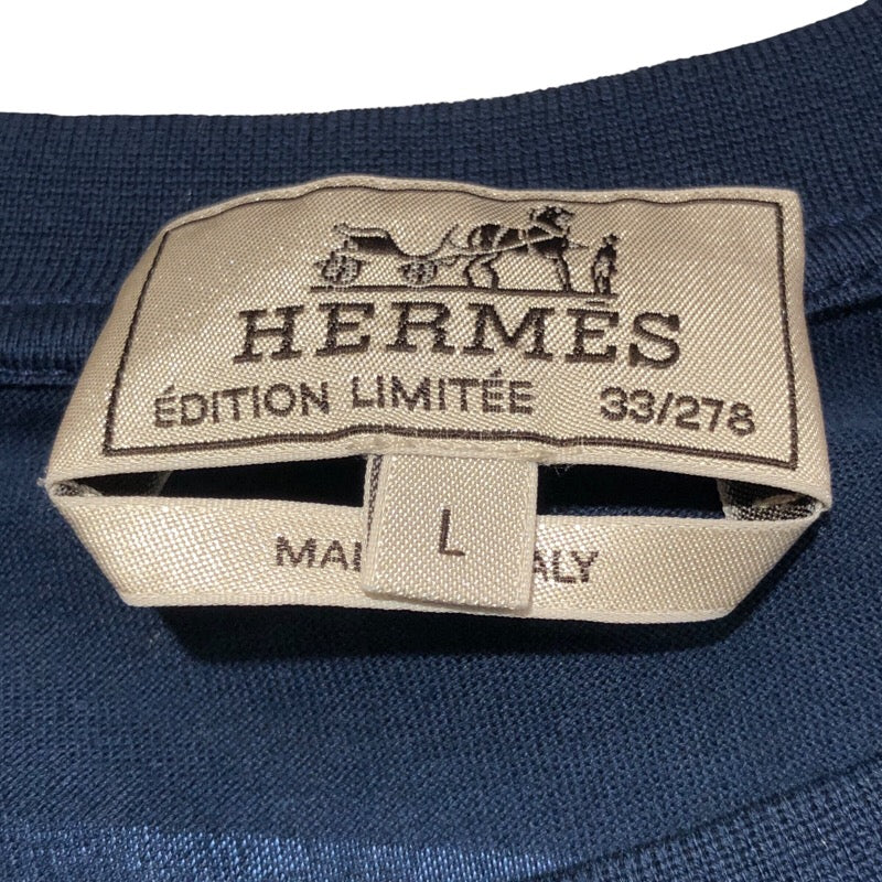 エルメス HERMES EX-LIBRIS カレシルクTシャツ ブルー コットン メンズ 半袖Ｔシャツ