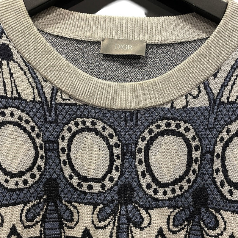 クリスチャン・ディオール Christian Dior x SHAWN STUSSY 総柄ニットTシャツ グレー シルク メンズ 半袖Ｔシャツ