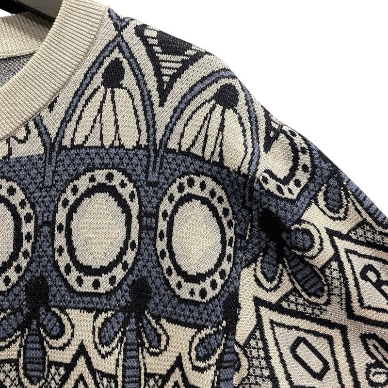 クリスチャン・ディオール Christian Dior x SHAWN STUSSY 総柄ニットTシャツ グレー シルク メンズ 半袖Ｔシャツ