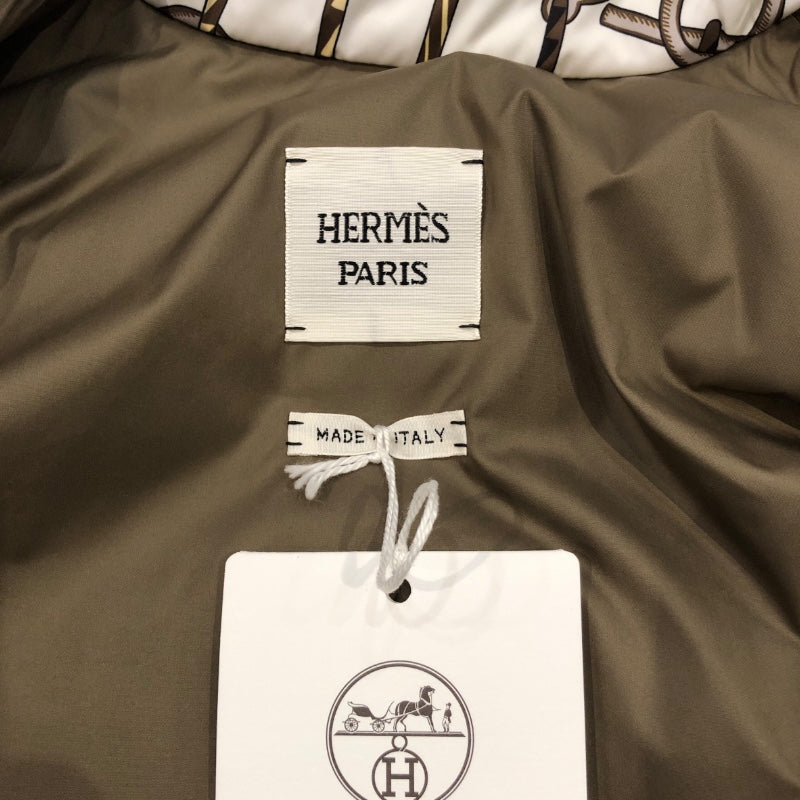 エルメス HERMES 総柄キルティングダウンジャケット ホワイト ナイロン レディース ダウンジャケット