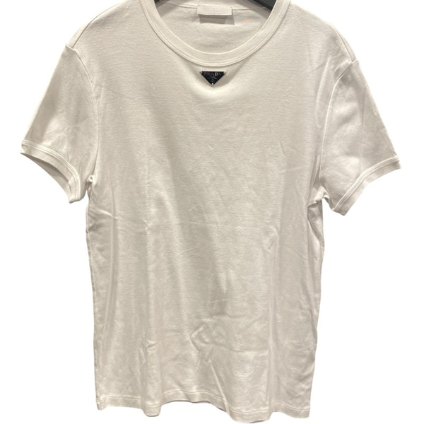 プラダ PRADA トライアングルロゴTシャツ UJN824 ホワイト コットン メンズ 半袖Ｔシャツ