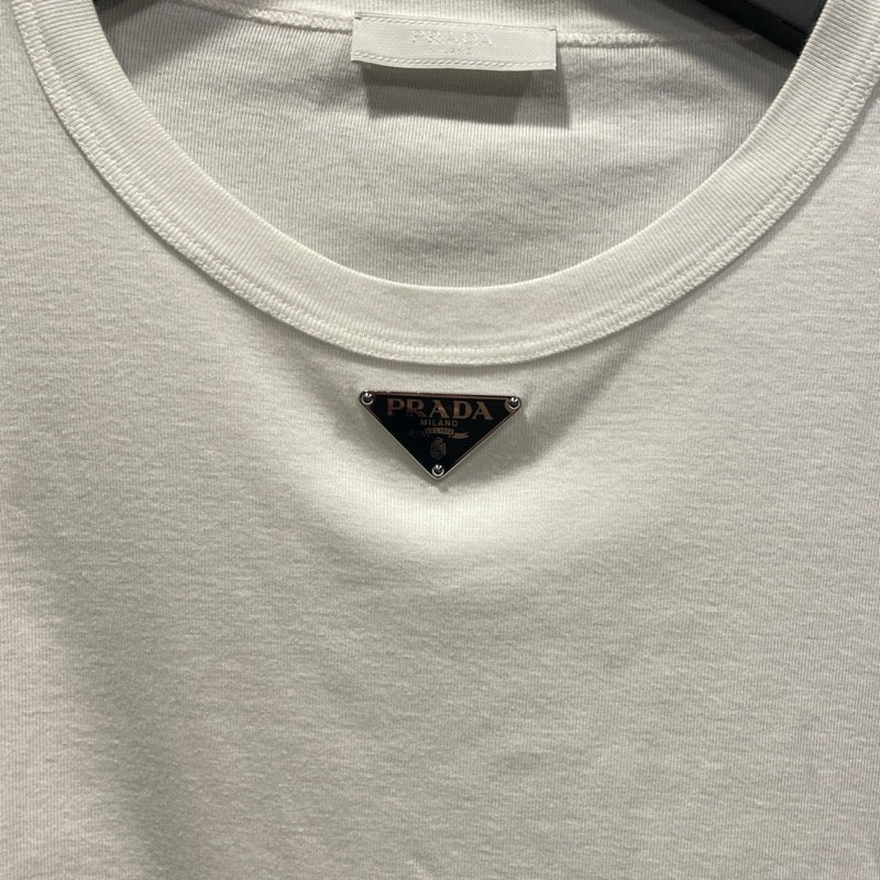プラダ PRADA トライアングルロゴTシャツ UJN824 ホワイト コットン メンズ 半袖Ｔシャツ