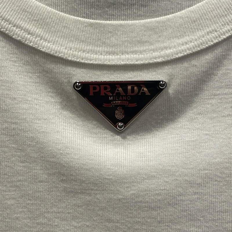 プラダ PRADA トライアングルロゴTシャツ UJN824 ホワイト コットン メンズ 半袖Ｔシャツ