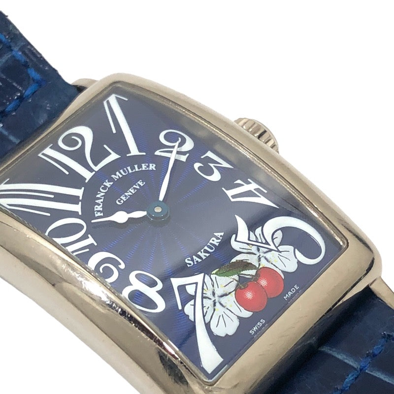 フランク・ミュラー FRANCK MULLER ロングアイランド サクラ 902QZ SAKURA ブルー文字盤 K18WG/レザーストラップ レディース 腕時計