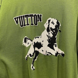 ルイ・ヴィトン LOUIS VUITTON ドッグロゴ半袖ニットシャツ HSN14W グリーン コットン メンズ 半袖シャツ