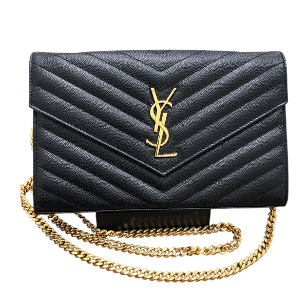 サンローラン SAINT LAURENT ｶｻﾝﾄﾞﾗ ｸﾗｼｯｸ ﾁｪｰﾝｼｮﾙﾀﾞｰﾊﾞｯｸﾞ 277828 ブラック/ゴールド金具 ｸﾞﾚｲﾝｶｰﾌ レディース ショルダーバッグ