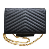 サンローラン SAINT LAURENT ｶｻﾝﾄﾞﾗ ｸﾗｼｯｸ ﾁｪｰﾝｼｮﾙﾀﾞｰﾊﾞｯｸﾞ 277828 ブラック/ゴールド金具 ｸﾞﾚｲﾝｶｰﾌ レディース ショルダーバッグ