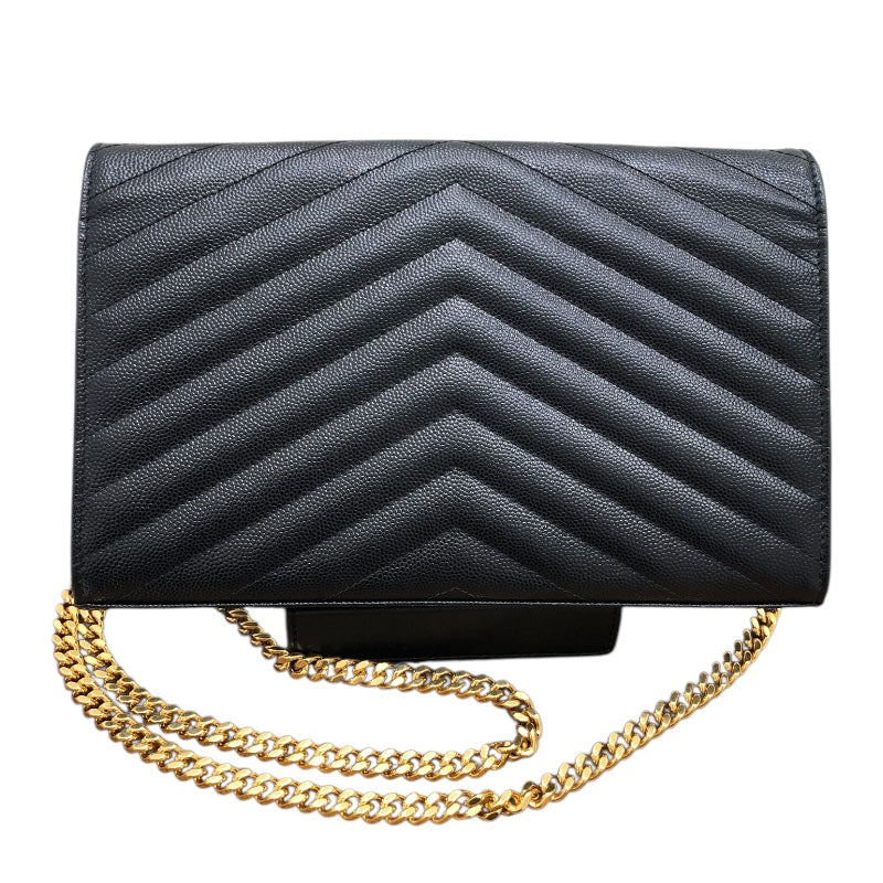 サンローラン SAINT LAURENT ｶｻﾝﾄﾞﾗ ｸﾗｼｯｸ ﾁｪｰﾝｼｮﾙﾀﾞｰﾊﾞｯｸﾞ 277828 ブラック/ゴールド金具 ｸﾞﾚｲﾝｶｰﾌ レディース ショルダーバッグ