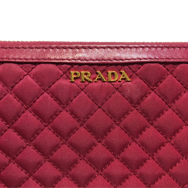 プラダ PRADA ラウンドファスナーロングウォレット 1M0506 ピンク ゴールド金具 ナイロン レディース 長財布