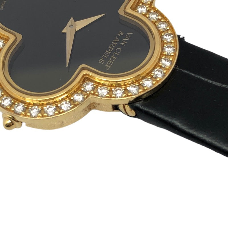 ヴァンクリーフ＆アーペル Van Cleef & Arpels アルハンブラ ミディアム オニキス VCARN5HZ00 ブラック K18YG/革ベルト（社外品） クオーツ レディース 腕時計