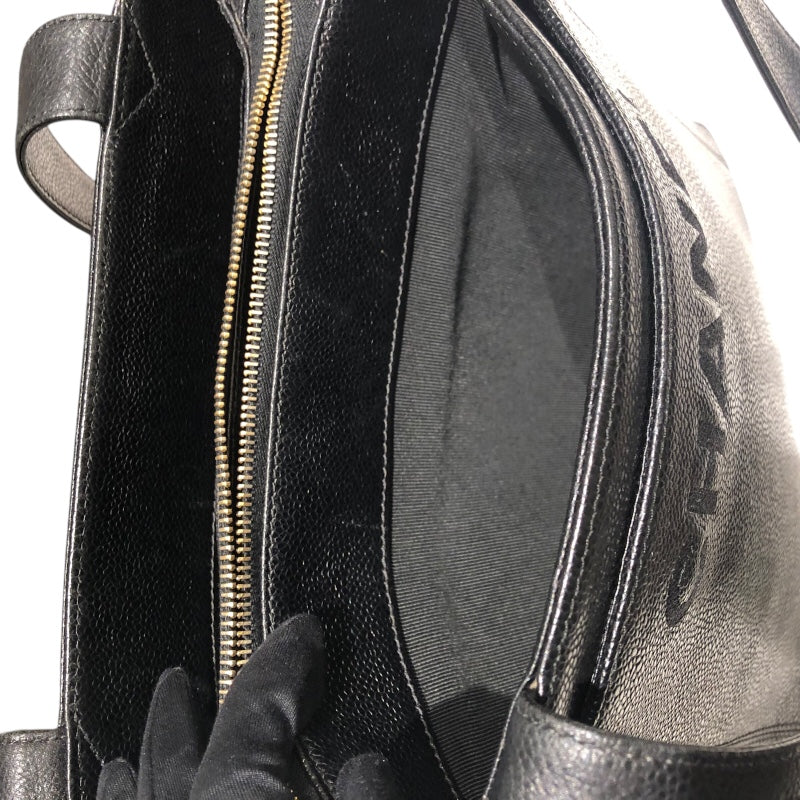シャネル CHANEL ロゴショルダーバッグ ブラック/ＧＤー金具 キャビアスキン レディース ショルダーバッグ