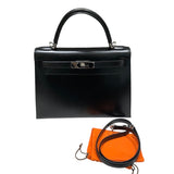 エルメス HERMES ケリー28　外縫い □I刻 ブラックSV金具 ボックスカーフ レディース ハンドバッグ