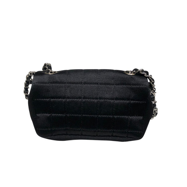 シャネル CHANEL チョコバーメイクアップチェーンショルダーバッグ ブラック シルバー金具 シルクサテン レディース ショルダーバッグ