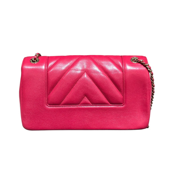 シャネル CHANEL マドモアゼルVステッチチェーンショルダー ピンクパープルGD金具 カーフ レディース ショルダーバッグ