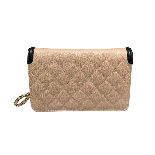 シャネル CHANEL CCフィグリーチェーンウォレット A84451 ベージュ×ブラック　GD金具 キャビア レディース ウォレットチェーン